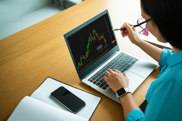 Estratégias para Ganhar Mais com Faucets Mulher analisando gráfico de criptomoedas e sorrindo