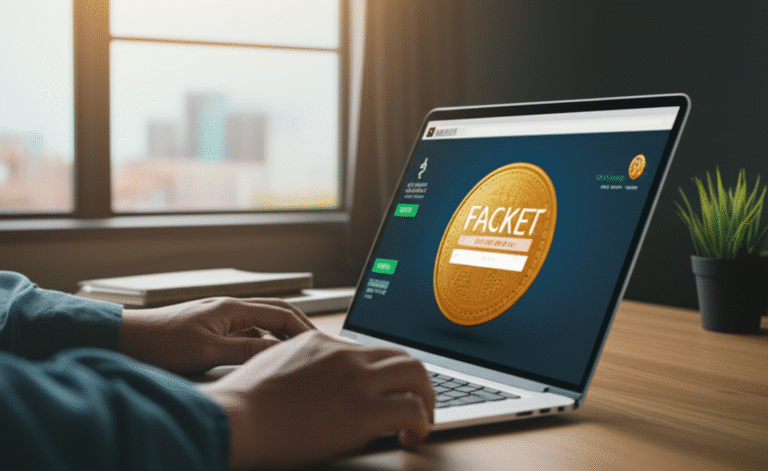 Faucet de Criptomoedas em Ação Usuário interagindo com uma faucet de criptomoedas em um laptop.