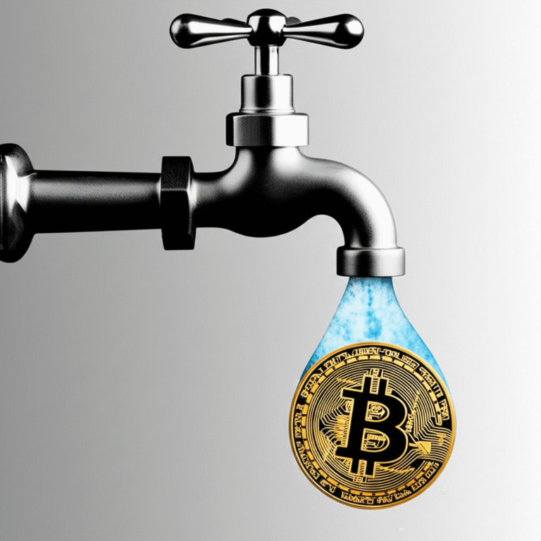 Funcionamento dos Faucets de Bitcoin Grifo de água gotejando moedas de Bitcoin