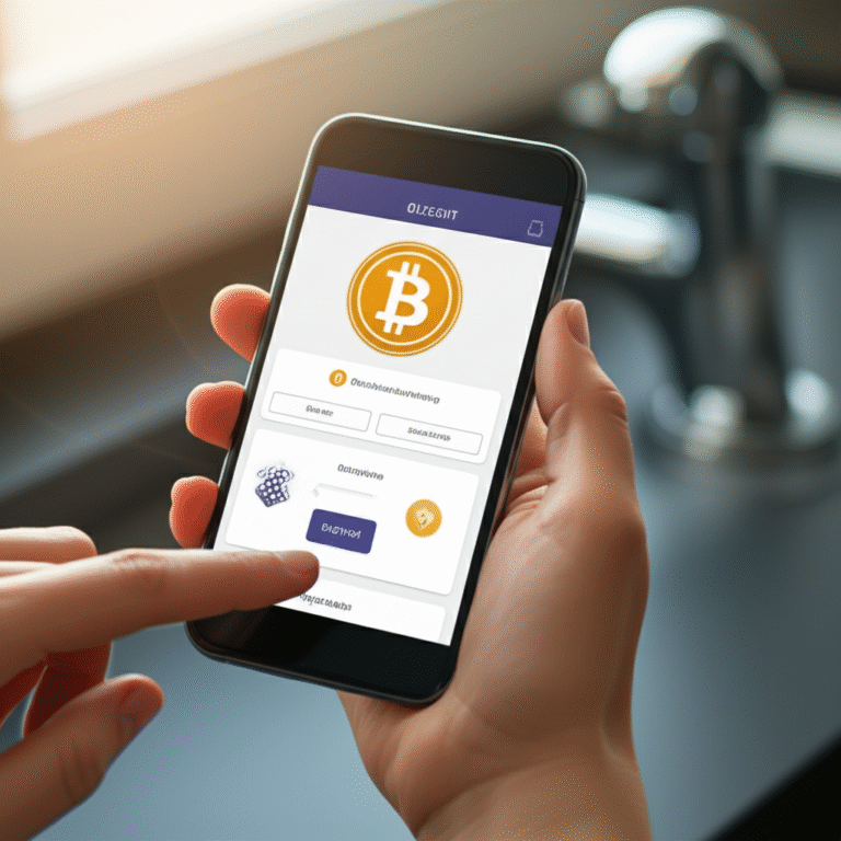 Acesso Facilitado ao Bitcoin com Faucets Usuário interagindo com um faucet de Bitcoin em um smartphone.