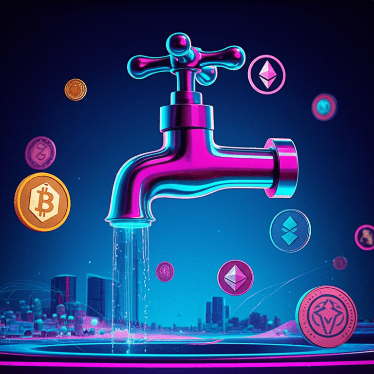Faucets Inovadores no Metaverso Representação visual de um faucet inovador no metaverso.