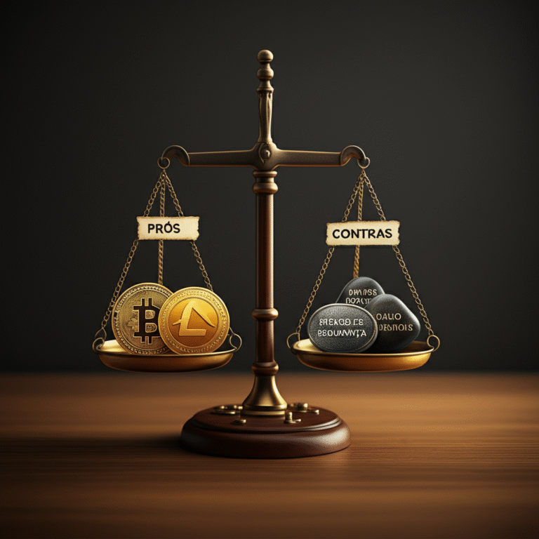 Prós e Contras dos Faucets de Criptomoedas Balança representando prós e contras dos faucets.