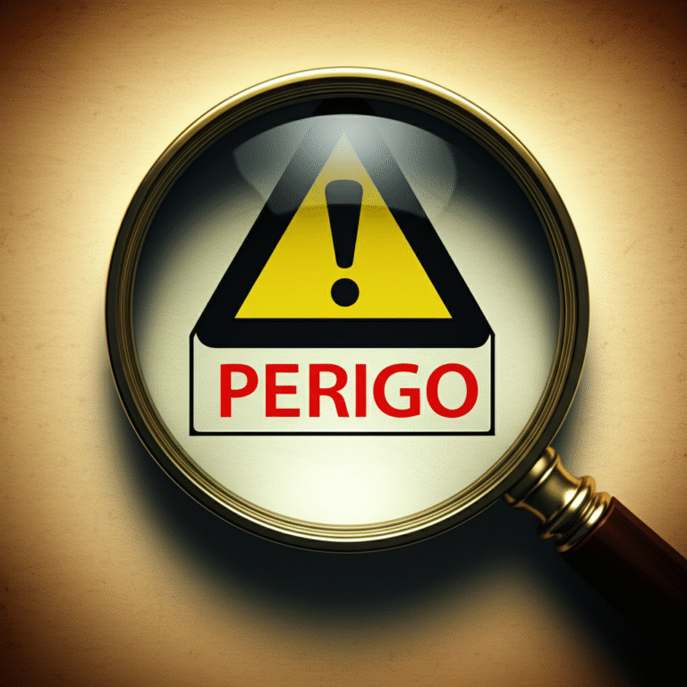 Lupa sobre um aviso de perigo