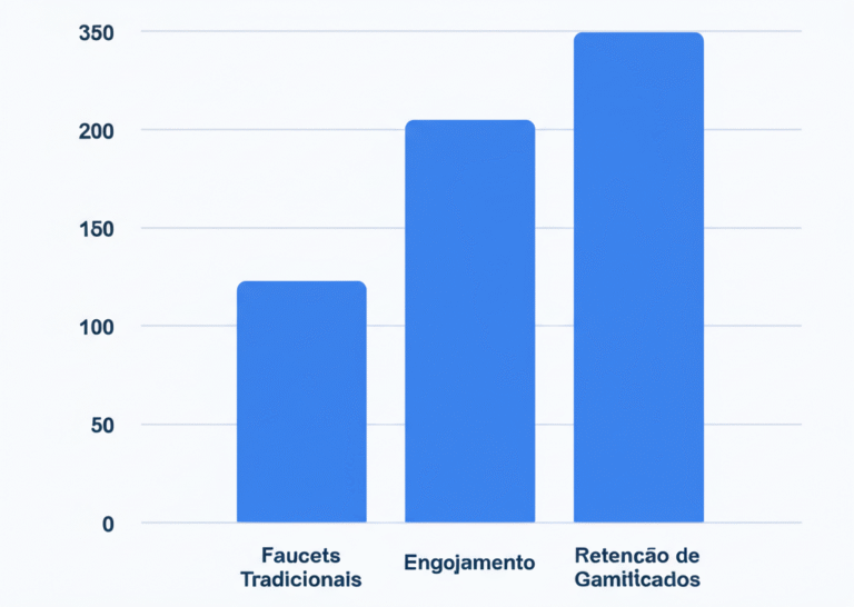 Impacto da Gamificação no Engajamento Gráfico mostrando o aumento do engajamento e retenção de usuários em faucets gamificados.