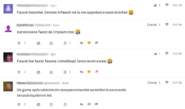 Comunidade Ativa de Criptomoedas Tela de comunidade online discutindo sobre um faucet de criptomoedas