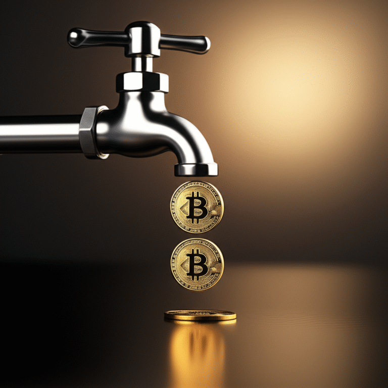 Bitcoin Faucet Torneira pingando Bitcoin representando os primeiros faucets