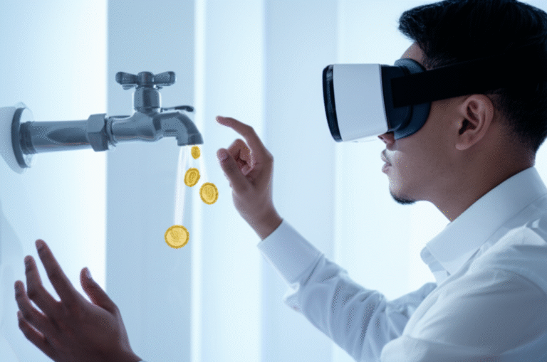 Faucet do Futuro Representação futurista de um faucet integrado com realidade virtual