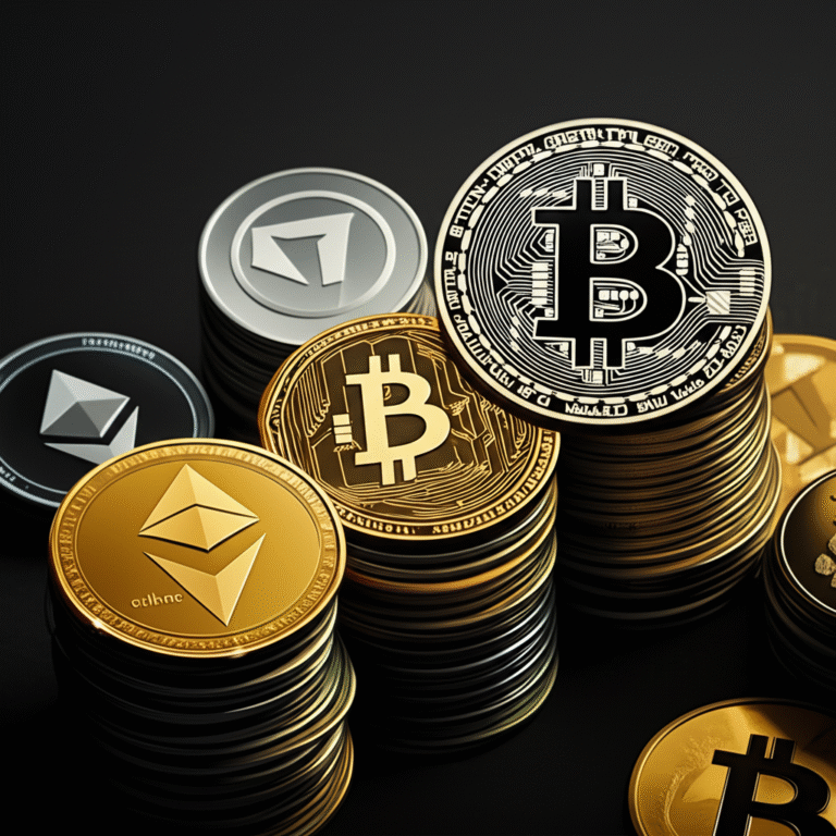 Acumulando Criptomoedas Moedas de criptomoedas empilhadas