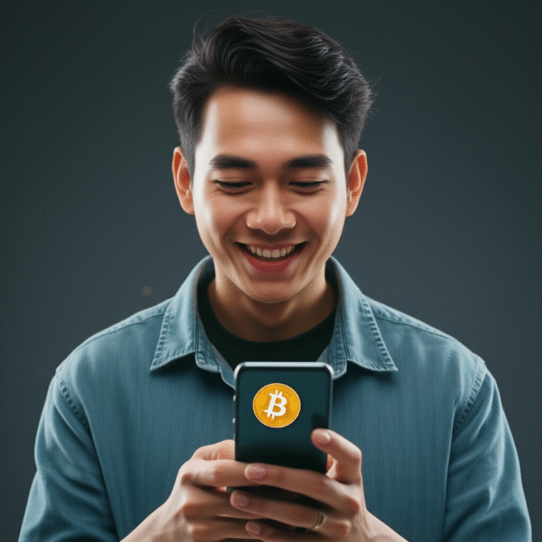 Compartilhamento de Conteúdo Cripto em Redes Sociais Pessoa usando um smartphone para compartilhar conteúdo cripto em redes sociais.